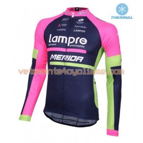 Tenue Cycliste Manches Longues et Collant à Bretelles 2016 Lampre-Merida Hiver Thermal Fleece N001