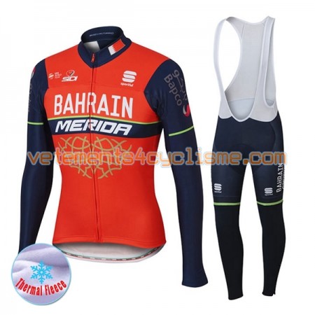 Tenue Cycliste Manches Longues et Collant à Bretelles 2017 Bahrain Merida Hiver Thermal Fleece N001