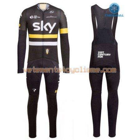 Tenue Cycliste Manches Longues et Collant à Bretelles 2016 Team Sky Hiver Thermal Fleece N003