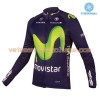 Tenue Cycliste Manches Longues et Collant à Bretelles 2016 Movistar Team Hiver Thermal Fleece N001