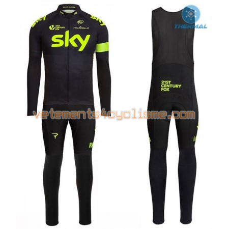 Tenue Cycliste Manches Longues et Collant à Bretelles 2016 Team Sky Hiver Thermal Fleece N002