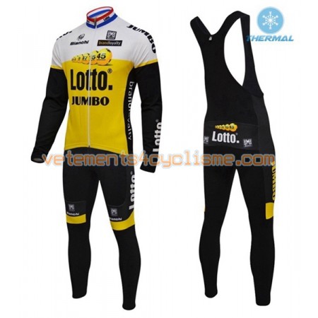 Tenue Cycliste Manches Longues et Collant à Bretelles 2016 LottoNL-Jumbo Hiver Thermal Fleece N001