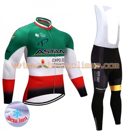 Tenue Cycliste Manches Longues et Collant à Bretelles 2017 Astana Pro Team Hiver Thermal Fleece N004