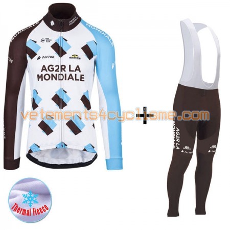 Tenue Cycliste Manches Longues et Collant à Bretelles 2017 AG2R La Mondiale Hiver Thermal Fleece N001