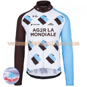Tenue Cycliste Manches Longues et Collant à Bretelles 2017 AG2R La Mondiale Hiver Thermal Fleece N001