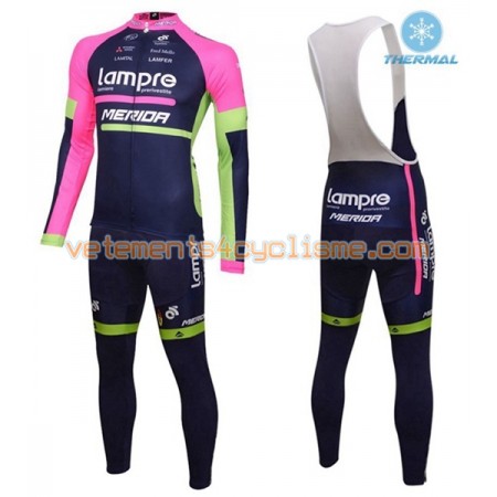 Tenue Cycliste Manches Longues et Collant à Bretelles 2016 Lampre-Merida Hiver Thermal Fleece N001