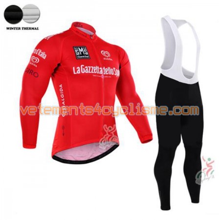 Tenue Cycliste Rouge Manches Longues et Collant à Bretelles 2016 Giro dItalia Hiver Thermal Fleece
