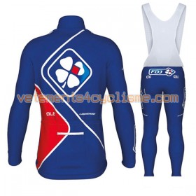 Tenue Cycliste Manches Longues et Collant à Bretelles Femme 2017 FDJ N002