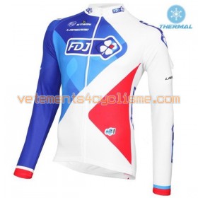 Tenue Cycliste Manches Longues et Collant à Bretelles 2016 FDJ Hiver Thermal Fleece N001