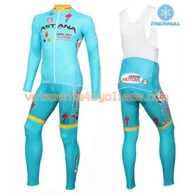 Tenue Cycliste Manches Longues et Collant à Bretelles 2016 Astana Pro Team Hiver Thermal Fleece N001