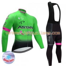 Tenue Cycliste Manches Longues et Collant à Bretelles 2017 Astana Pro Team Hiver Thermal Fleece N002