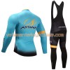 Tenue Cycliste Manches Longues et Collant à Bretelles Femme 2017 Astana Pro Team Hiver Thermal Fleece N001