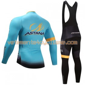 Tenue Cycliste Manches Longues et Collant à Bretelles Femme 2017 Astana Pro Team Hiver Thermal Fleece N001