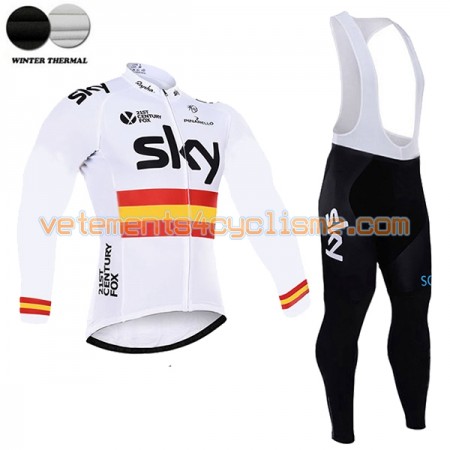 Tenue Cycliste Manches Longues et Collant à Bretelles 2016 Team Sky Hiver Thermal Fleece N012