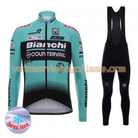 Tenue Cycliste Manches Longues et Collant à Bretelles 2017 Bianchi Countervail Hiver Thermal Fleece N001