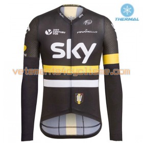 Tenue Cycliste Manches Longues et Collant à Bretelles 2016 Team Sky Hiver Thermal Fleece N003