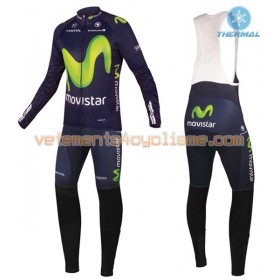 Tenue Cycliste Manches Longues et Collant à Bretelles 2016 Movistar Team Hiver Thermal Fleece N001