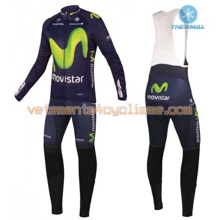Tenue Cycliste Manches Longues et Collant à Bretelles 2016 Movistar Team Hiver Thermal Fleece N001