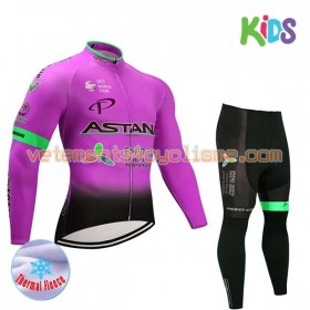 Tenue Cycliste Manches Longues et Collant Long Enfant 2017 Astana Pro Team Hiver Thermal Fleece N003