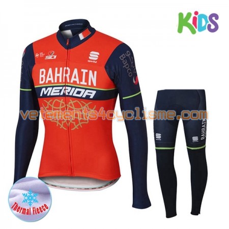 Tenue Cycliste Manches Longues et Collant Long Enfant 2017 Bahrain Merida Hiver Thermal Fleece N001