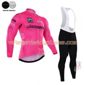 Tenue Cycliste Rose Manches Longues et Collant à Bretelles 2016 Giro dItalia Hiver Thermal Fleece