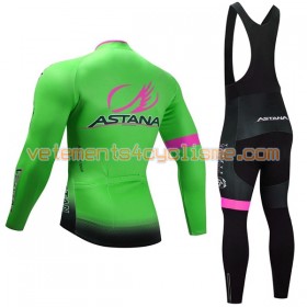 Tenue Cycliste Manches Longues et Collant à Bretelles Femme 2017 Astana Pro Team Hiver Thermal Fleece N002