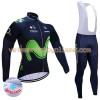 Tenue Cycliste Manches Longues et Collant à Bretelles 2017 Movistar Team Hiver Thermal Fleece N001