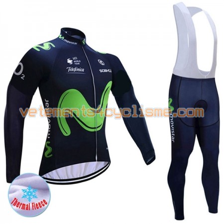 Tenue Cycliste Manches Longues et Collant à Bretelles 2017 Movistar Team Hiver Thermal Fleece N001