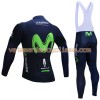 Tenue Cycliste Manches Longues et Collant à Bretelles 2017 Movistar Team Hiver Thermal Fleece N001