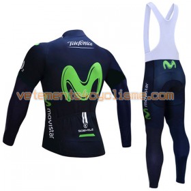 Tenue Cycliste Manches Longues et Collant à Bretelles Femme 2017 Movistar Team Hiver Thermal Fleece N001