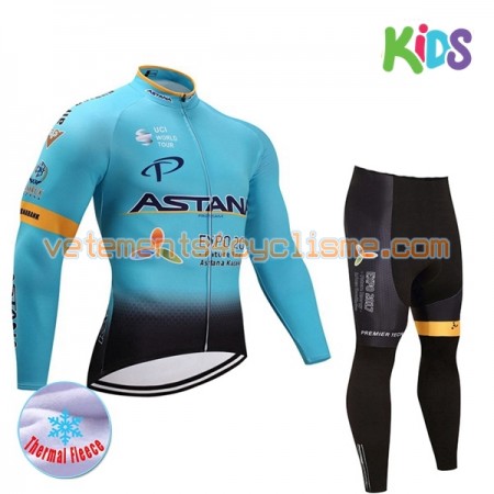 Tenue Cycliste Manches Longues et Collant Long Enfant 2017 Astana Pro Team Hiver Thermal Fleece N001