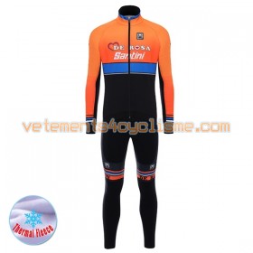 Tenue Cycliste Manches Longues et Collant à Bretelles 2017 Team De-Rosa Santini Hiver Thermal Fleece N001