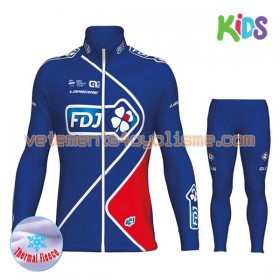 Tenue Cycliste Manches Longues et Collant Long Enfant 2017 FDJ Hiver Thermal Fleece N002