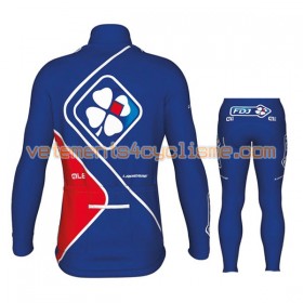 Tenue Cycliste Manches Longues et Collant Long Enfant 2017 FDJ Hiver Thermal Fleece N002