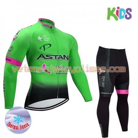 Tenue Cycliste Manches Longues et Collant Long Enfant 2017 Astana Pro Team Hiver Thermal Fleece N002