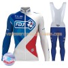 Tenue Cycliste Manches Longues et Collant à Bretelles 2017 FDJ Hiver Thermal Fleece N001