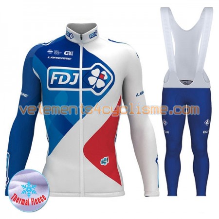 Tenue Cycliste Manches Longues et Collant à Bretelles 2017 FDJ Hiver Thermal Fleece N001