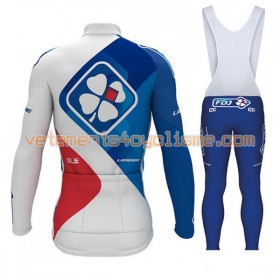 Tenue Cycliste Manches Longues et Collant à Bretelles 2017 FDJ Hiver Thermal Fleece N001