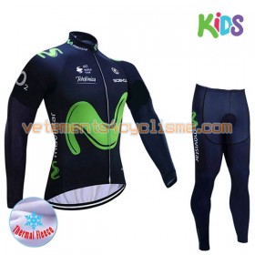 Tenue Cycliste Manches Longues et Collant Long Enfant 2017 Movistar Team Hiver Thermal Fleece N001