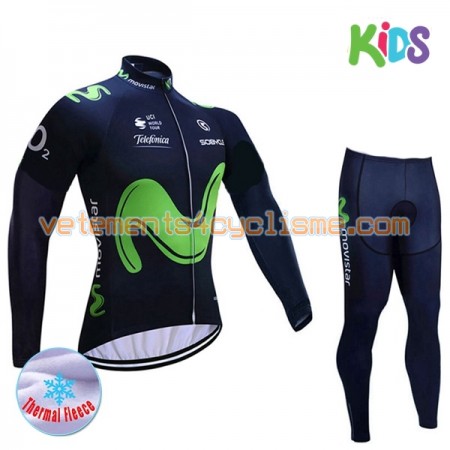 Tenue Cycliste Manches Longues et Collant Long Enfant 2017 Movistar Team Hiver Thermal Fleece N001