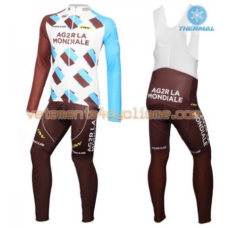 Tenue Cycliste Manches Longues et Collant à Bretelles 2016 AG2R La Mondiale Hiver Thermal Fleece N001