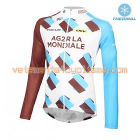 Tenue Cycliste Manches Longues et Collant à Bretelles 2016 AG2R La Mondiale Hiver Thermal Fleece N001