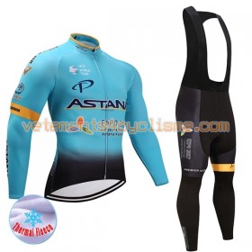 Tenue Cycliste Manches Longues et Collant à Bretelles 2017 Astana Pro Team Hiver Thermal Fleece N001
